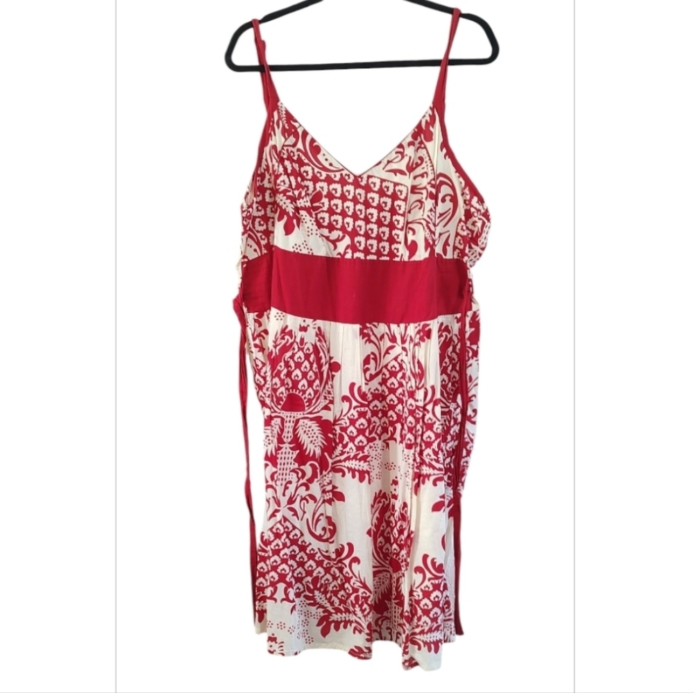 Red and White Smocked V Neck Spaghetti Straps Dress Size 3X